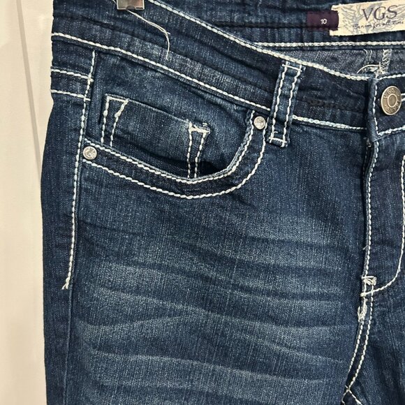 VGS Womens Denim Dark Wash Stretchy Contrast Stitching Bermuda Shorts Size 10 Co - Picture 4 of 10